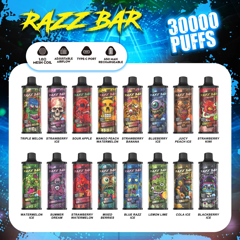 Razz Bar 30000 Bouffees Vape Jetable Vente en Gros Cristal Livraison Gratuite Entrepot UE