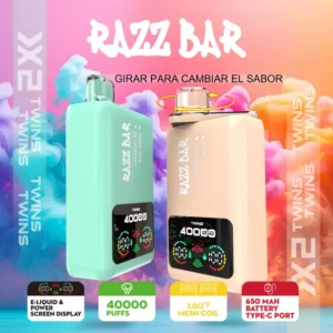 Razz Bar 40000 Bouffees Vape Jetable 2 en 1 Saveurs 40K Rechargeable Gout Gratuit Entrepot UE