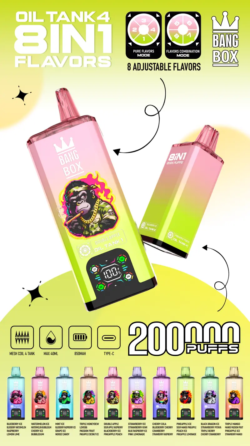 8 en 1 Vape Bang Box 200k Bouffees Cigarette Electronique Jetable Vente En Gros Livraison Gratuite