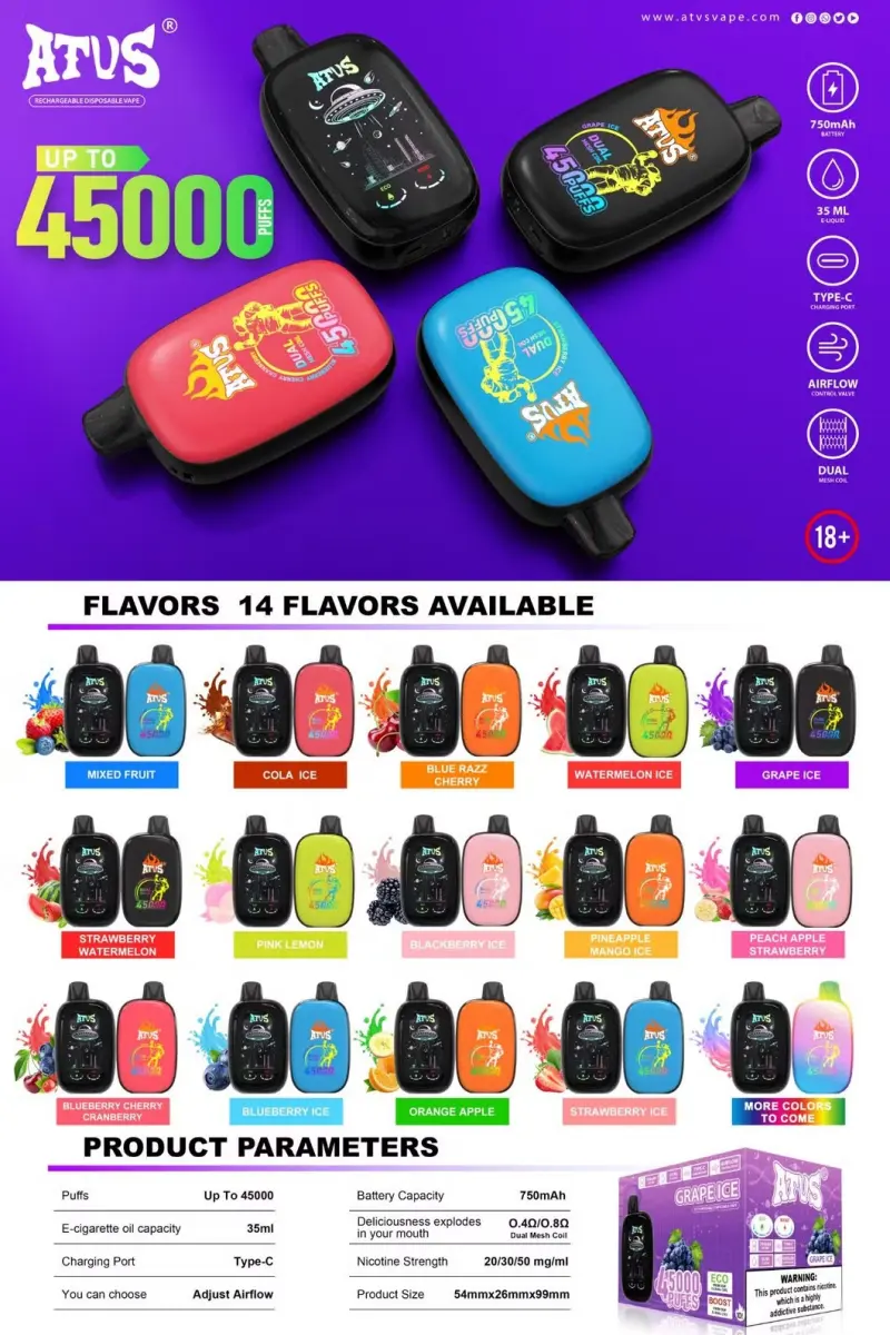 ATVS 45000 Puffs 45k Vape Jetable Rechargeable Livraison Gratuite