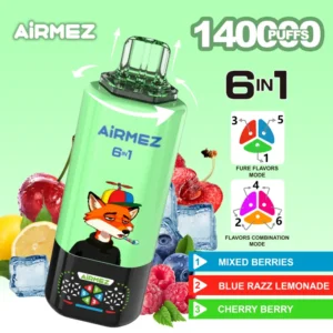 Airmez 140K Bouffées Vape Jetable 6-en-1 Vente en Gros Livraison 3-7 Jours Entrepôt UE