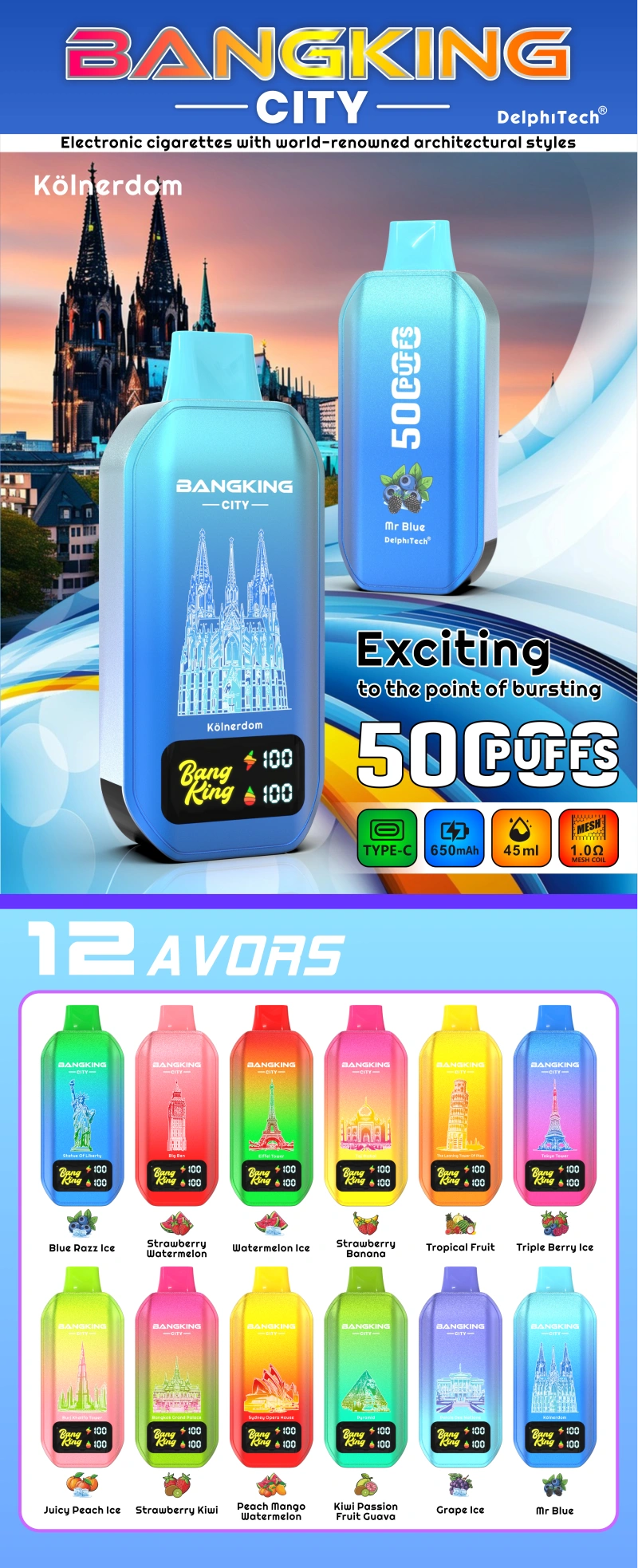 Entrepôt UE Bang King 50k Puffs City Vape Jetable 50000 Livraison Gratuite 3 à 7 Jours Ouvrés