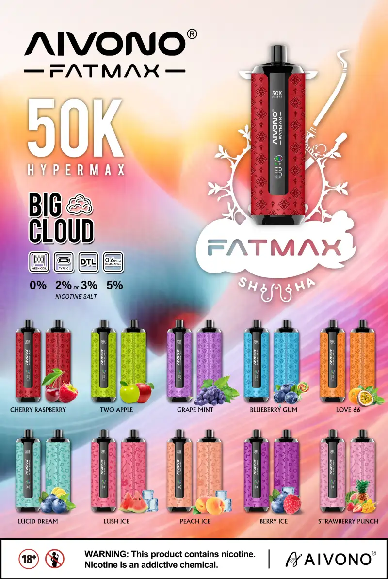 Entrepôt UE Aivono Fatmax 50k Puffs 50000 Shisha Vape Jetable Gros Nuage
