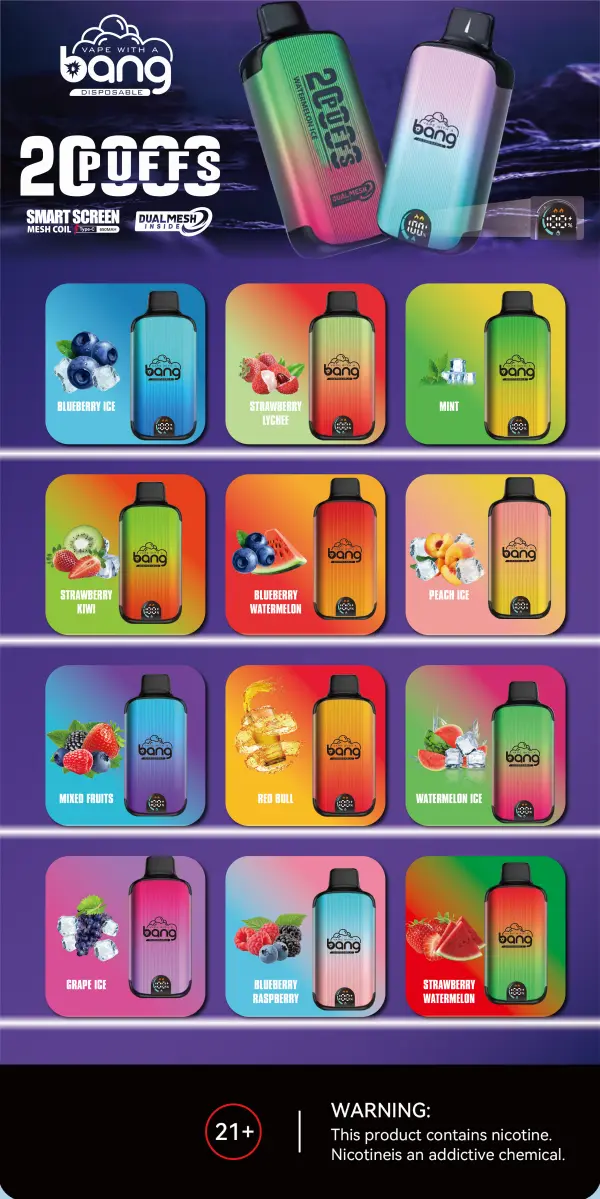 Entrepôt UE Bang 20000 bouffées 20k vape jetable avec livraison en 3 à 7 jours ouvrés