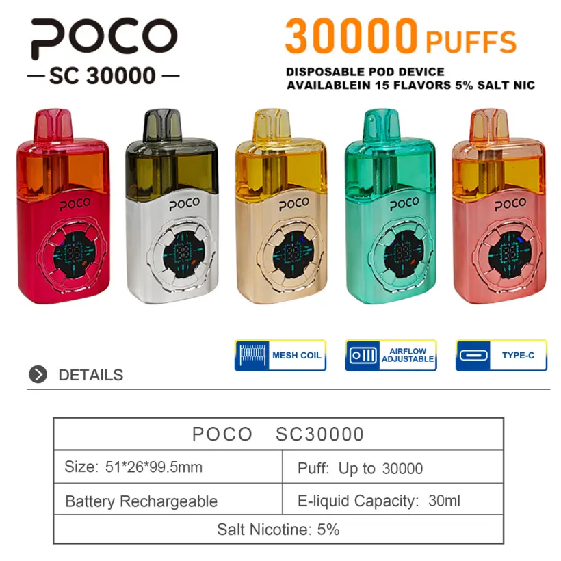 Puff 30K Vape POCO SC 30000 Bouffées Vape Jetable Livraison Gratuite Entrepôt UE