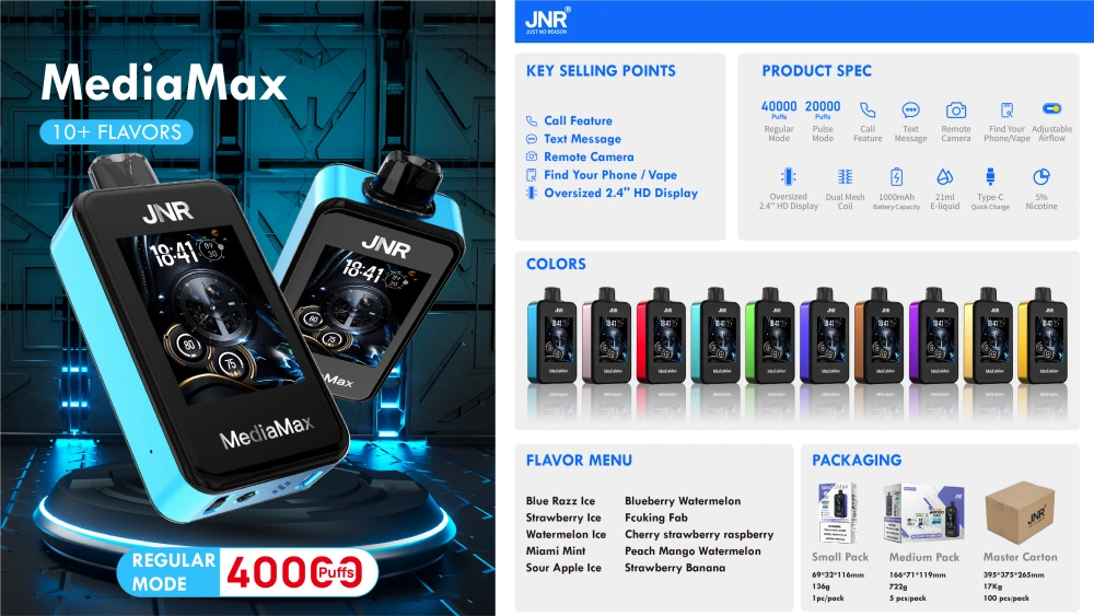 EU Vape JNR 40k Bouffées 40000 Media Max Vapeur Jetable Livraison Gratuite