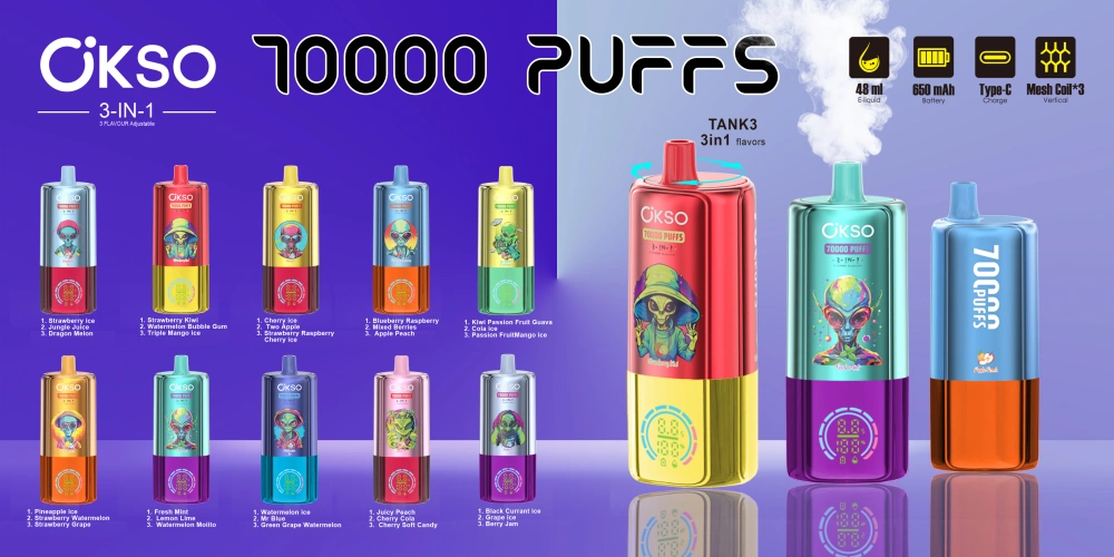 EU Vape OKSO 70000 Puffs 70k 3 en 1 Vape Jetable Vente en Gros Livraison Gratuite