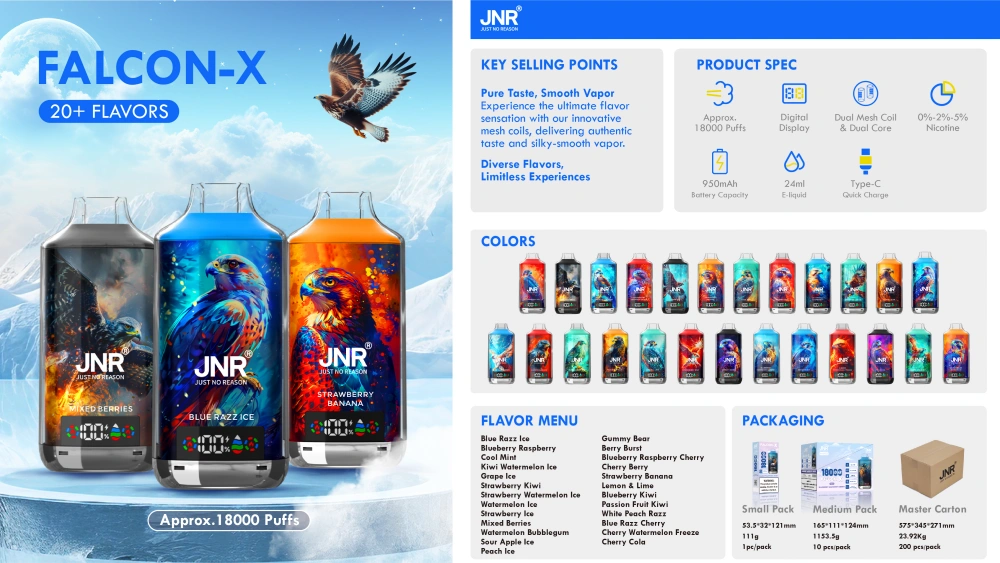 JNR 18000 Bouffées Falcon X 18k Crystal Vape Jetable Livraison Gratuite Entrepôt UE
