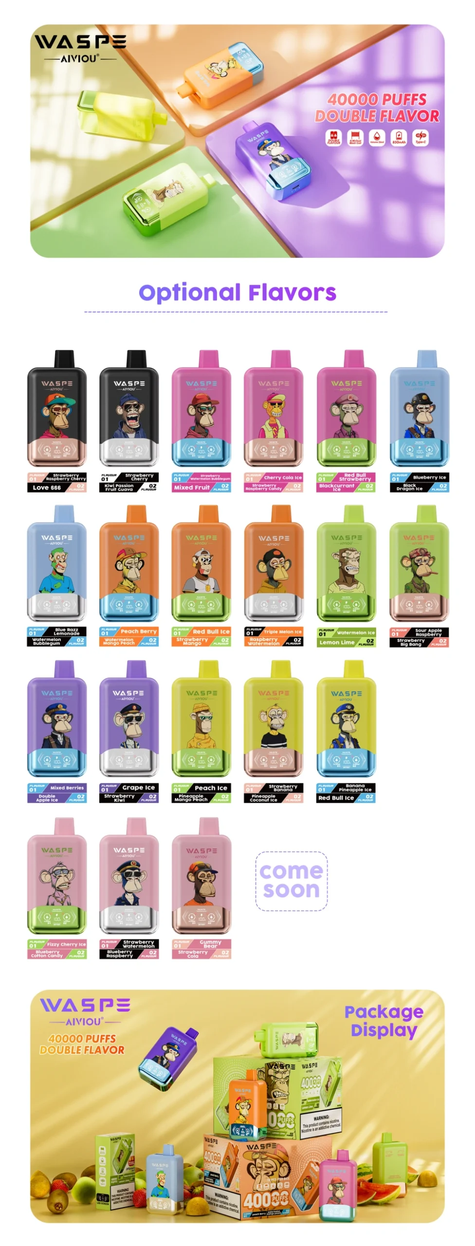 Puff 40K EU WASPE 40000 bouffées double saveur 2 en 1 vape jetable livraison gratuite