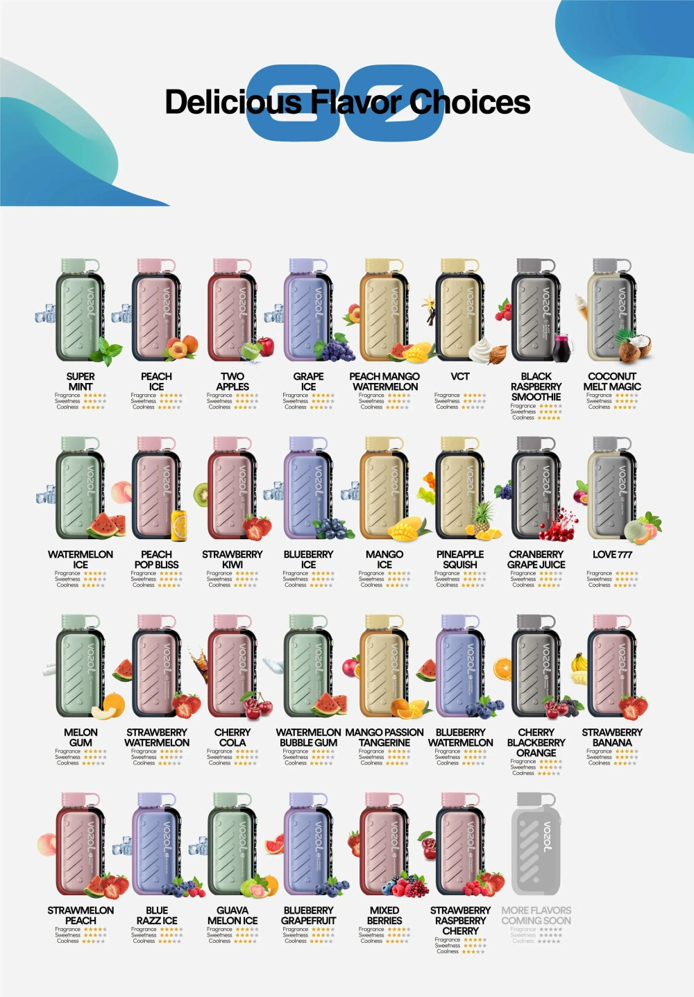 Puff EU Vozol 50k Bouffées 50000 Ice Control Vape Jetable Vente en Gros Livraison Gratuite