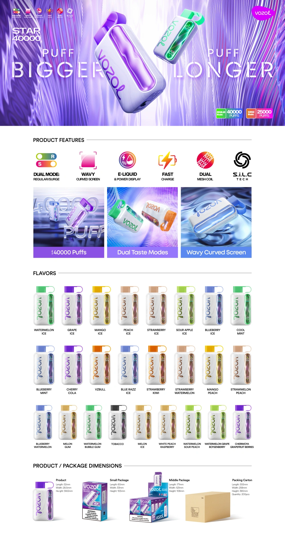 Vozol Star 40000 Bouffées 40K Vape Jetable Boutique Livraison Gratuite