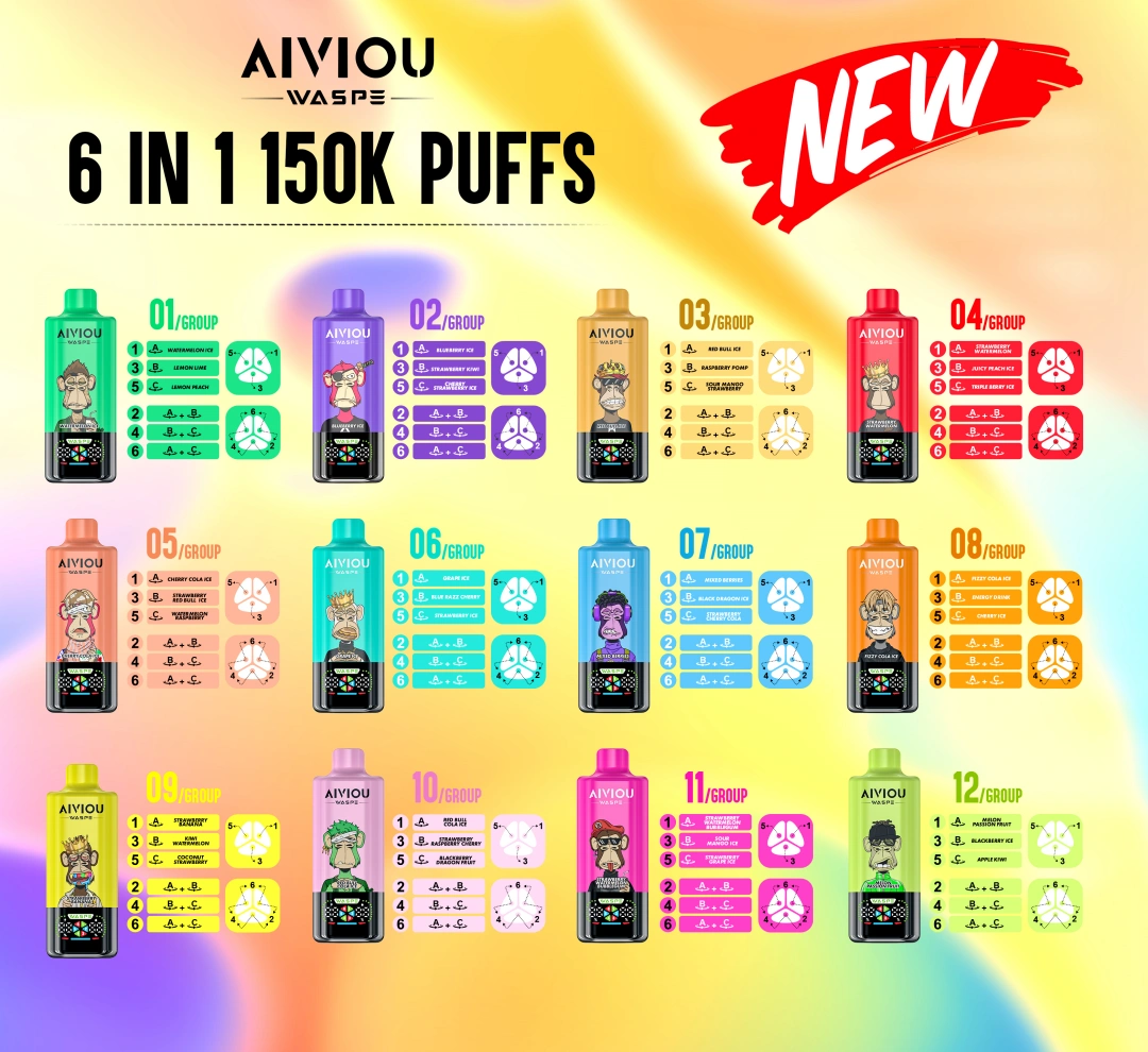 WASPE 150000 Bouffées AIVIOU Vape Jetable 6 en 1 Vente en Gros Livraison Gratuite Entrepôt UE