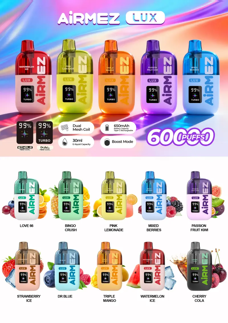 Airmez 60k Bouffées 60000 Lux Vape Jetable Livraison Rapide Entrepôt UE