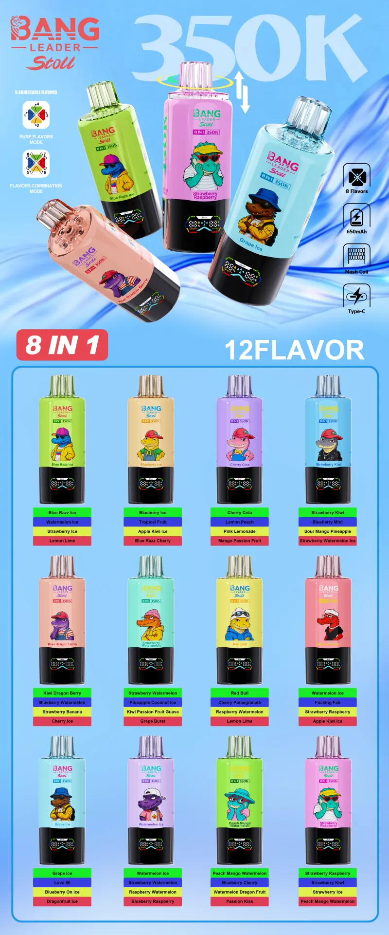 Bang Leader 350k Bouffées Stoll Vape Jetable 350000 Livraison Gratuite Entrepôt Chine