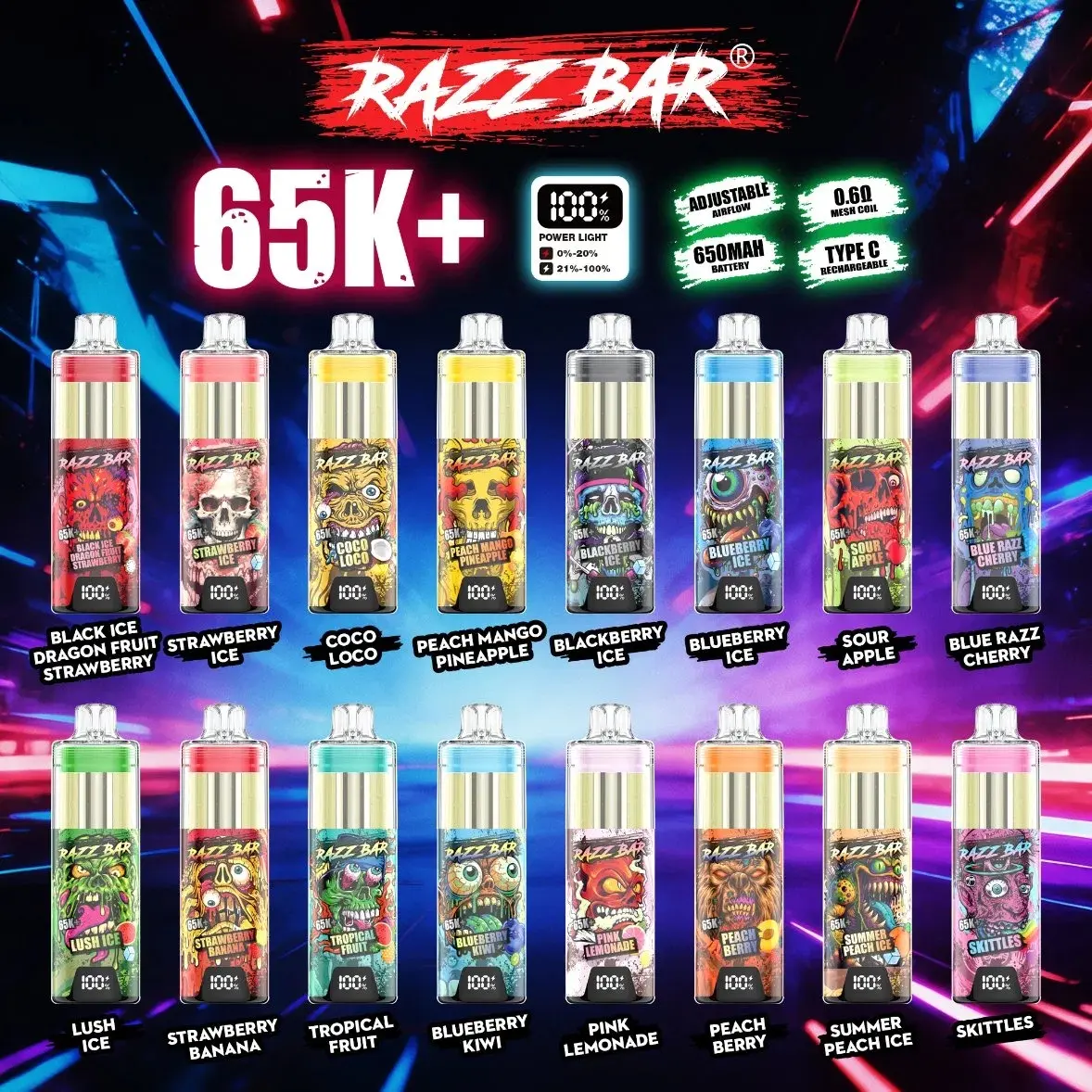 Entrepôt UE Razz Bar 65k+ Bouffées Vape Jetable Cristal 65000 Vente en Gros Livraison Gratuite