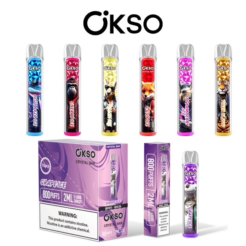 OKSO 800 Puffs Crystal Bar Vape Jetable Pas Cher Vente En Gros Avec 2ml E Liquid